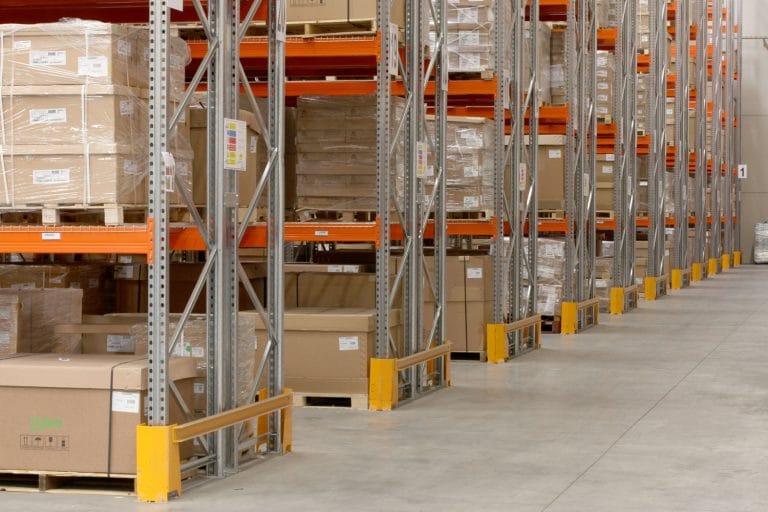 Warehouse pallet racking stocked with cartons